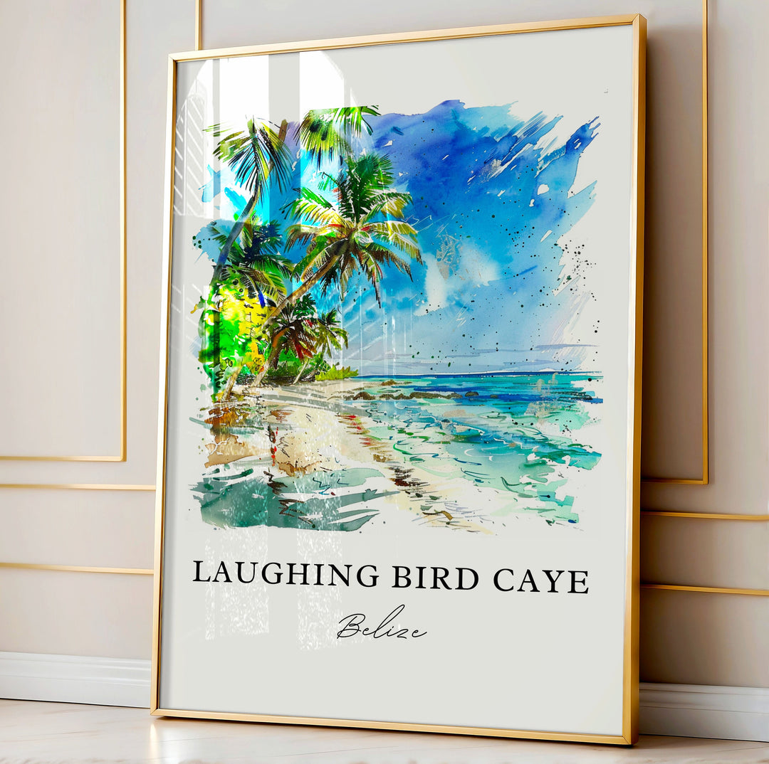 Laughing Bird Caye Art, Belize Print, Laughing Bird Belize Watercolor, Laughing Bird Gift, Travel Poster, Housewarming Gift