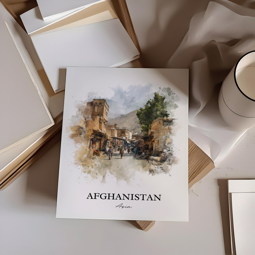 Afghanistan Wall Art, Afghanistan Print, Afghanistan Watercolor Art, Afghanistan Gift, Travel Print, Travel Poster, Housewarming Gift