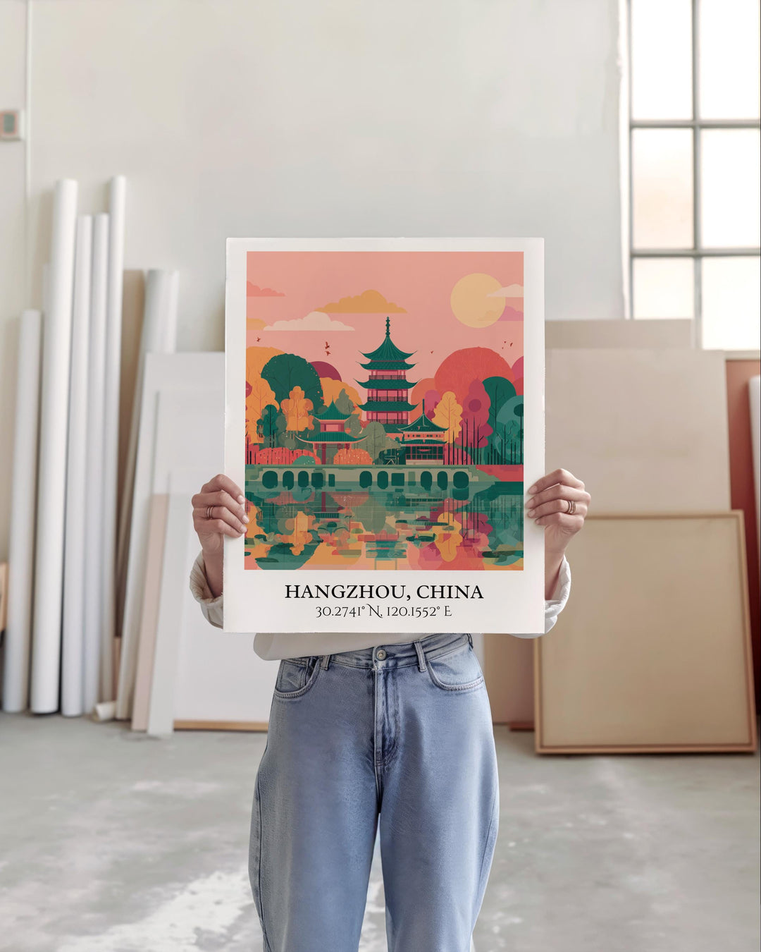 Hangzhou China Art, Hangzhou Retro Travel Art, Hangzhou Home Decor, Hangzhou China Gift, China Travel Art, Travel Prints, Housewarming Gift