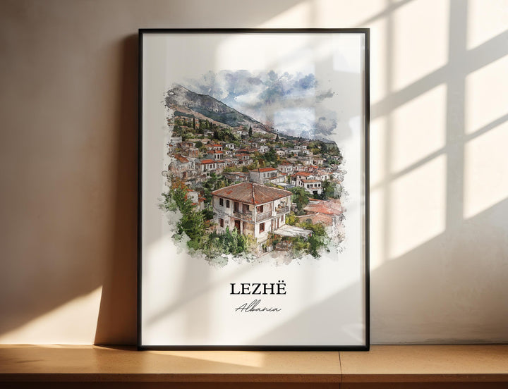 Lezhë Albania Wall Art, Lezhë Municipality Print, Albania Watercolor Art, Albania Gift, Travel Print, Travel Poster, Housewarming Gift