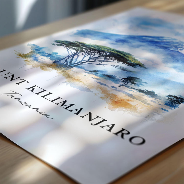Mount Kilimanjaro Wall Art, Kilimanjaro Print, Tanzania Watercolor Art, Mt Kilimanjaro Gift, Travel Print, Travel Poster, Housewarming Gift