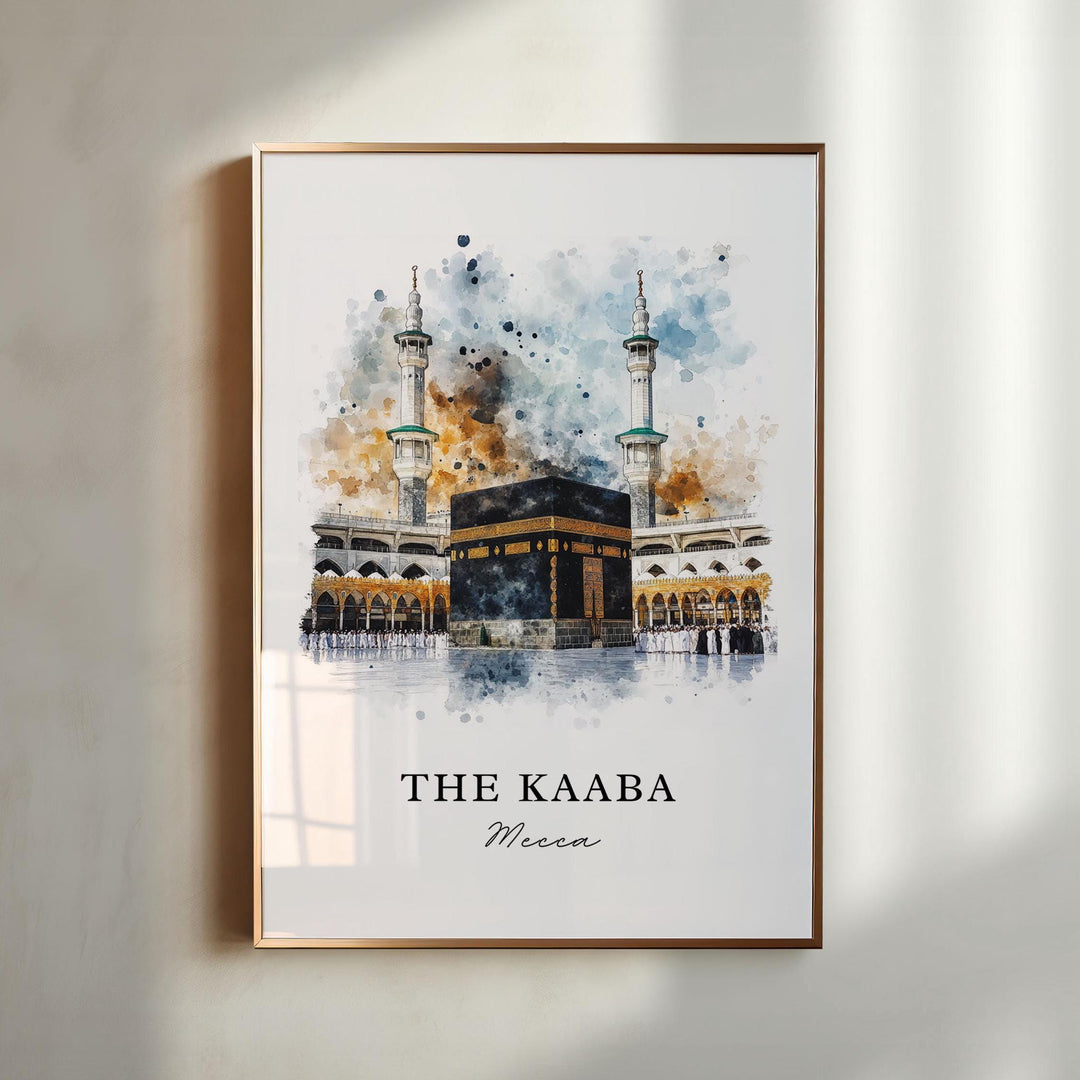 The Kaaba Art, Mecca Saudi Arabia Print, Kaaba Mosque Watercolor Art, Mecca Art Gift, Travel Poster, Housewarming Gift
