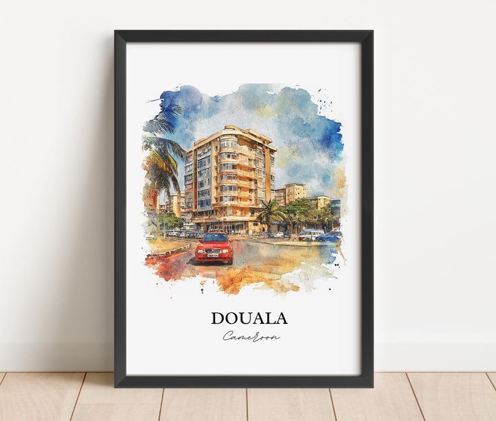 Douala Cameroon Wall Art, Cameroon Print, Cameroon Watercolor Art, Douala Cameroon Gift, Travel Print, Travel Poster, Housewarming Gift