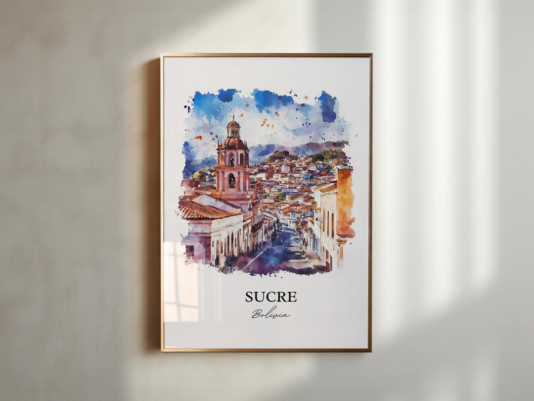 Sucre Bolivia Wall Art, Chuquisaca Dept Print, Bolivia Watercolor Art, Sucre Bolivia Gift, Travel Print, Travel Poster, Housewarming Gift