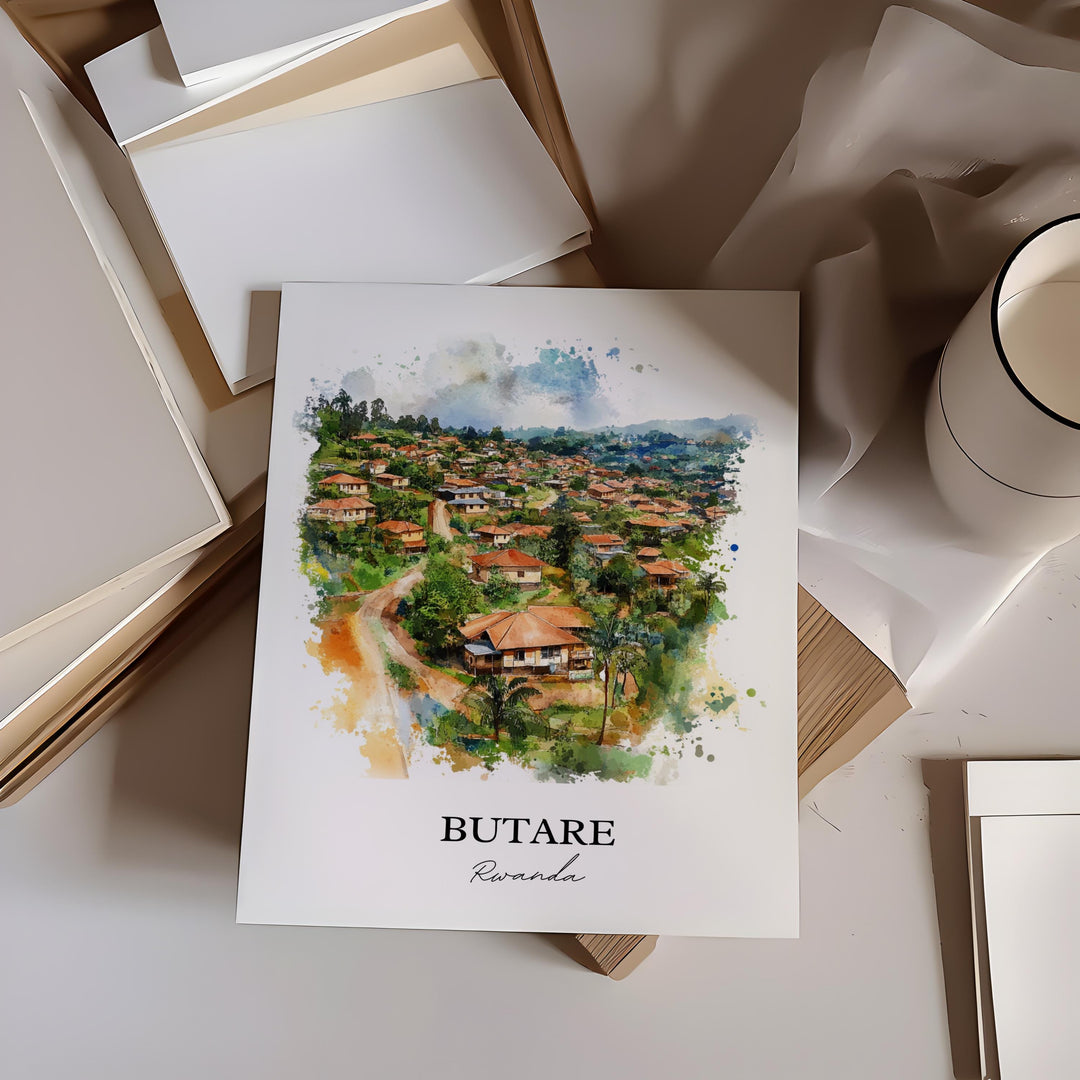 Butare Rwanda Wall Art, Rwanda Print, Rwanda Watercolor Art, Rwanda Gift, Travel Print, Travel Poster, Housewarming Gift