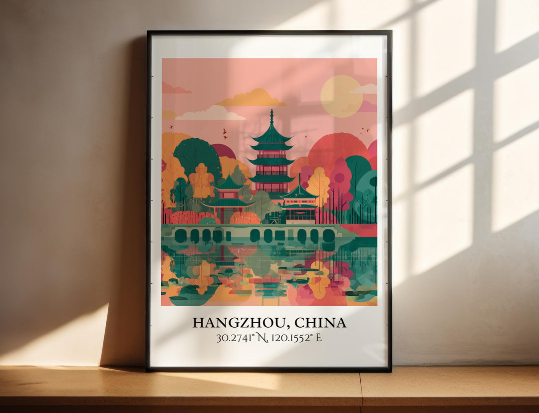 Hangzhou China Art, Hangzhou Retro Travel Art, Hangzhou Home Decor, Hangzhou China Gift, China Travel Art, Travel Prints, Housewarming Gift