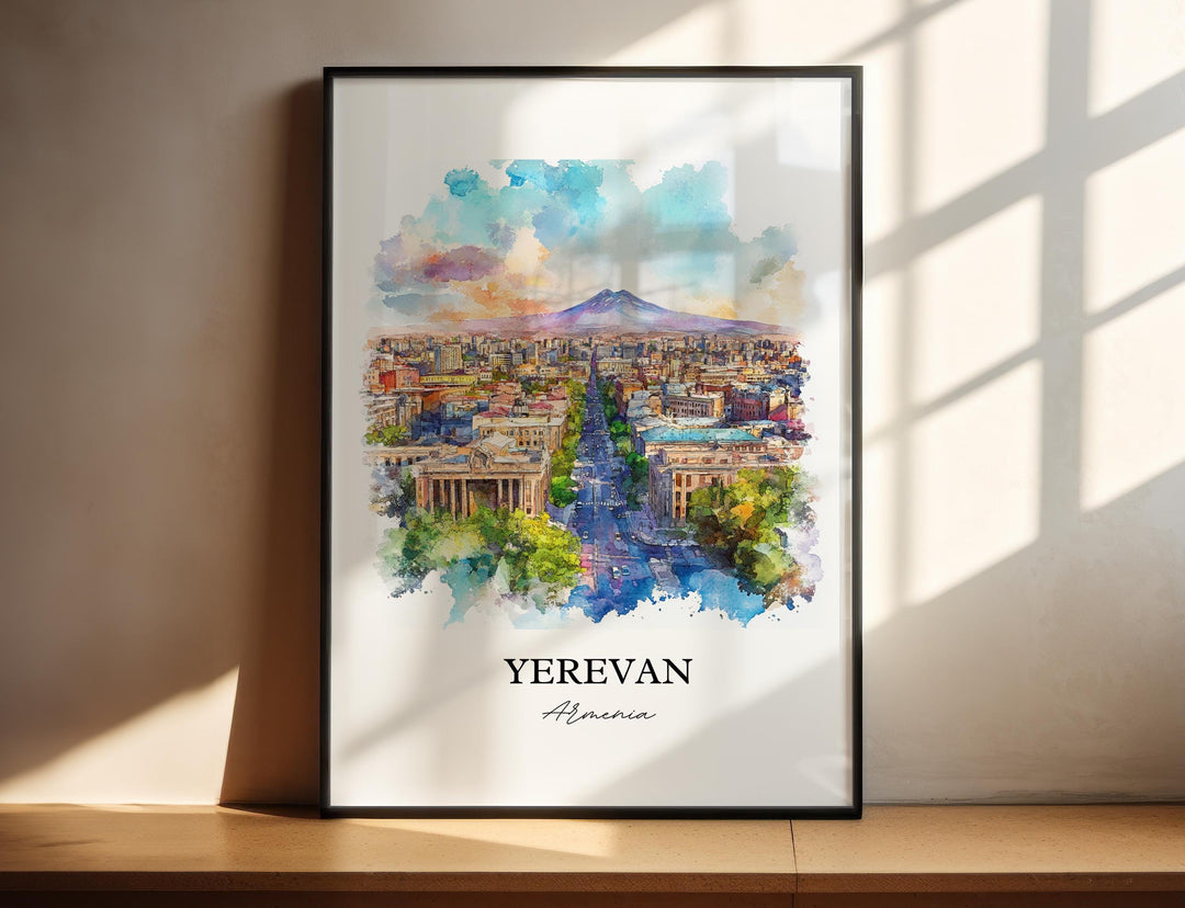 Yerevan Wall Art, Armenia Print, Armenia Watercolor Art, Yerevan Armenia Gift, Travel Print, Travel Poster, Housewarming Gift