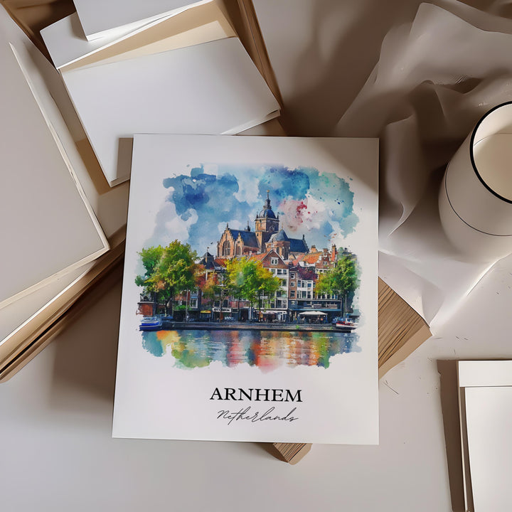 Arnhem Wall Art, Gelderland Province Print, Netherlands Watercolor Art, Arnhem Gift, Travel Print, Travel Poster, Housewarming Gift