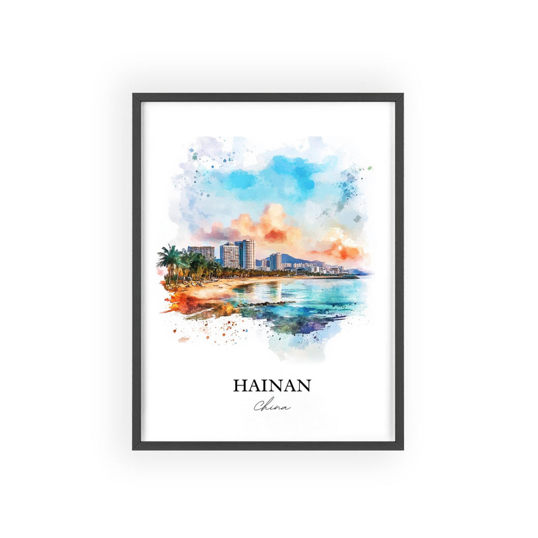 Hainan China Wall Art, Sanya Print, China Watercolor Art, Hainan China Gift, Travel Print, Travel Poster, Housewarming Gift