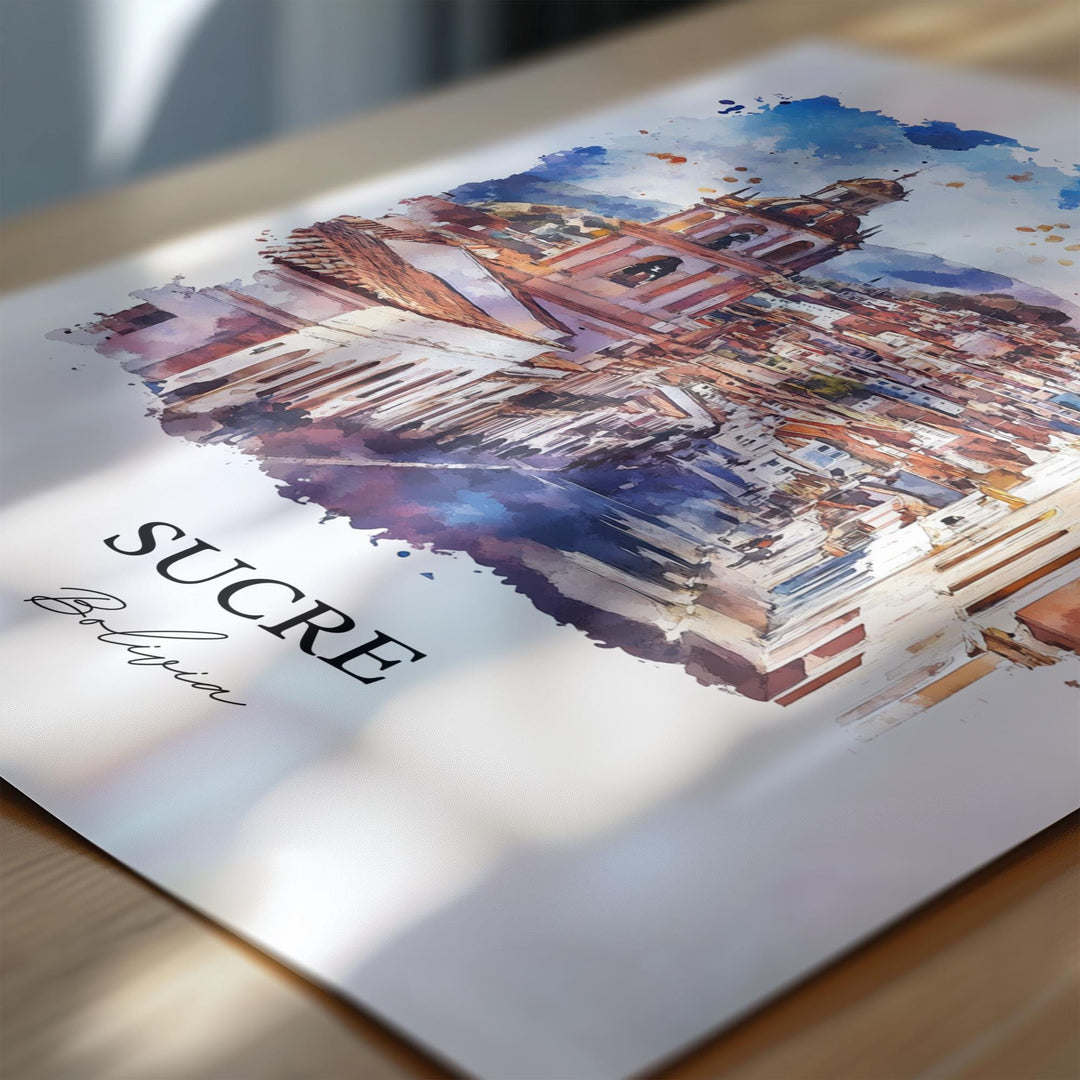 Sucre Bolivia Wall Art, Chuquisaca Dept Print, Bolivia Watercolor Art, Sucre Bolivia Gift, Travel Print, Travel Poster, Housewarming Gift