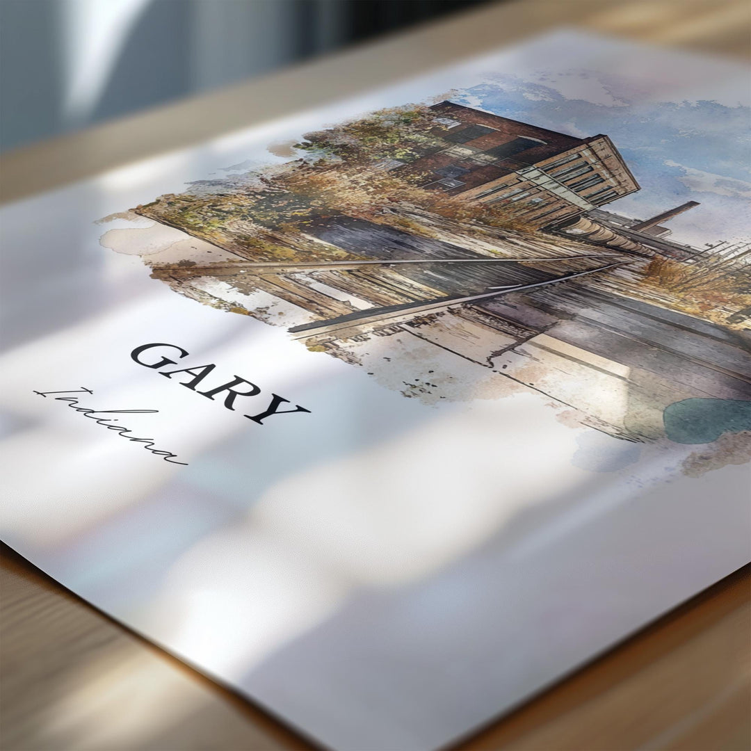 Gary Indiana Wall Art, Lake County IN Print, Indiana Watercolor Art, Gary Indiana Gift, Travel Print, Travel Poster, Housewarming Gift