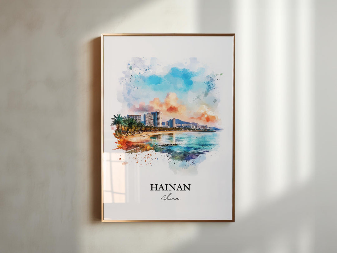 Hainan China Wall Art, Sanya Print, China Watercolor Art, Hainan China Gift, Travel Print, Travel Poster, Housewarming Gift