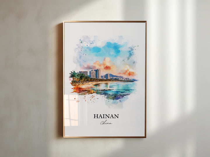 Hainan China Wall Art, Sanya Print, China Watercolor Art, Hainan China Gift, Travel Print, Travel Poster, Housewarming Gift