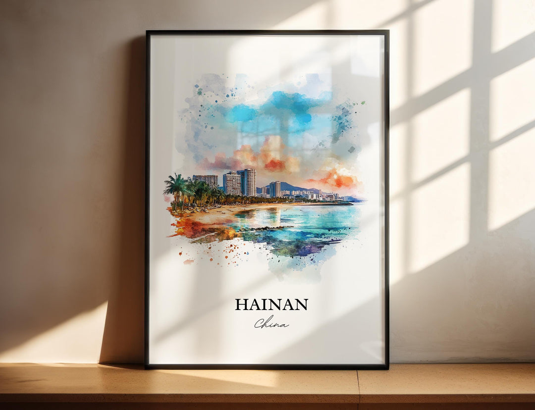 Hainan China Wall Art, Sanya Print, China Watercolor Art, Hainan China Gift, Travel Print, Travel Poster, Housewarming Gift