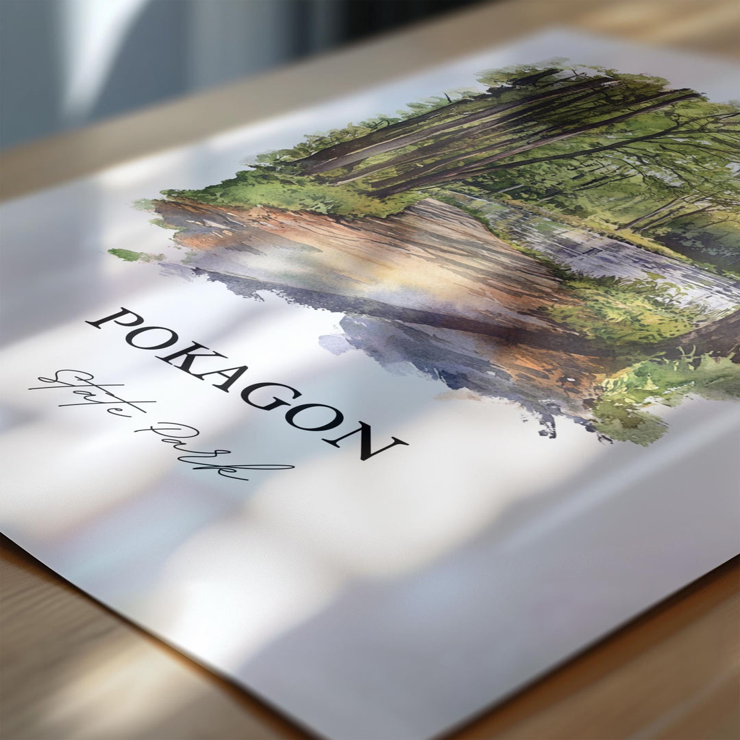 Pokagon State Park Wall Art, Angola Indiana Print, Indiana Watercolor, Steuben County Gift, Travel Print, Travel Poster, Housewarming Gift