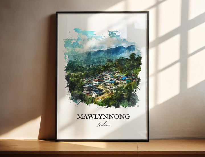 Mawlynnong Wall Art, Meghalaya Print, India Watercolor Art, Mawlynnong Gift, Travel Print, Travel Poster, Housewarming Gift