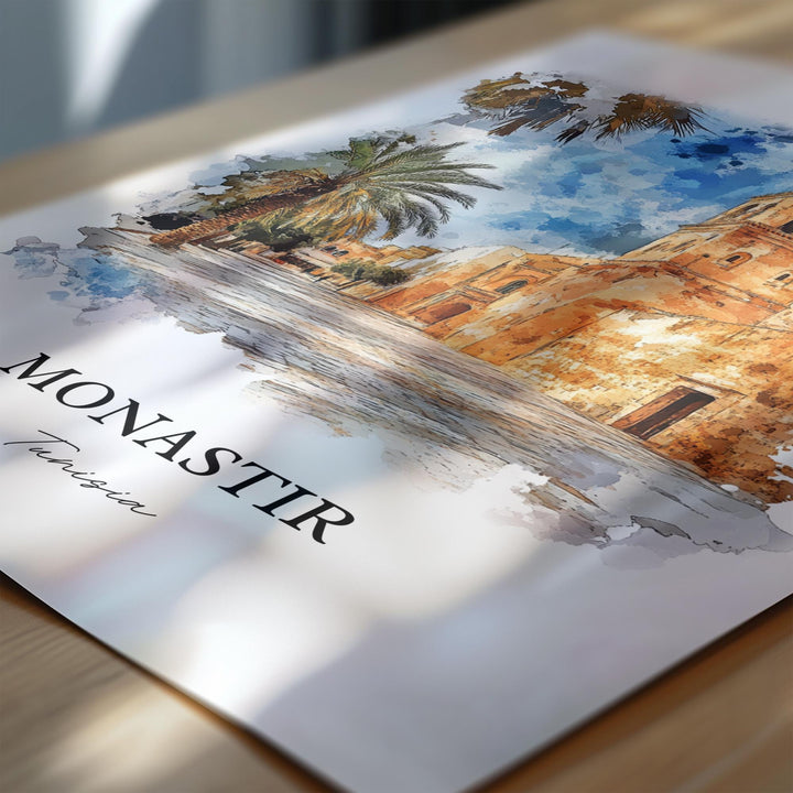 Monastir Wall Art, Sahel Area Print, Tunisia Watercolor Art, Monastir Tunisia Gift, Travel Print, Travel Poster, Housewarming Gift