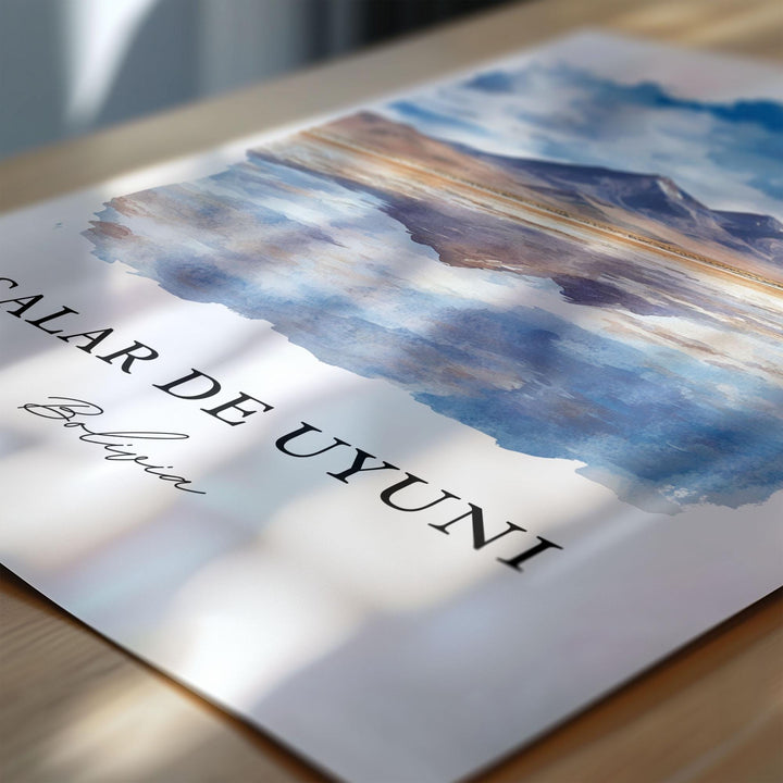 Salar De Uyuni Wall Art, Bolivia Print, Salar De Uyuni Watercolor Art, Uyuni Salt Flat Gift, Travel Print, Travel Poster, Housewarming Gift