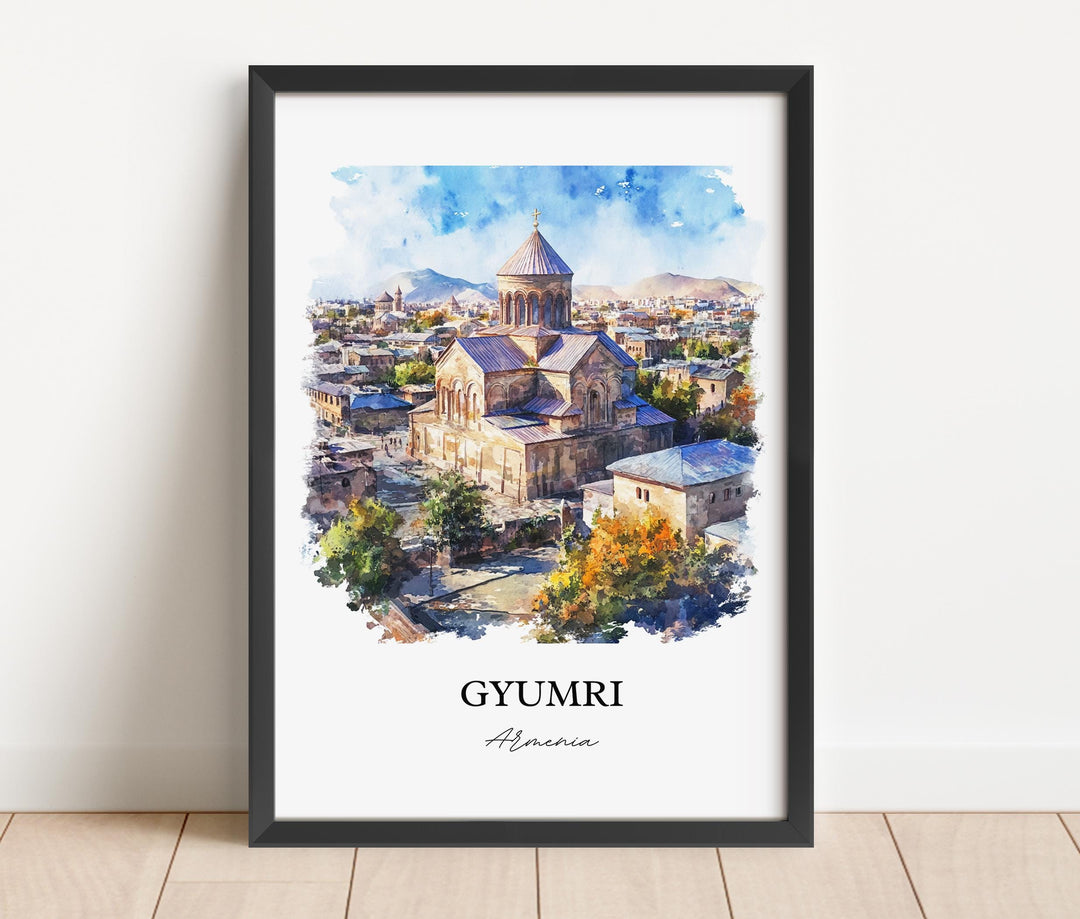 Gyumri Wall Art, Shirak Province Print, Armenia Watercolor Art, Gyumri Armenia Gift, Travel Print, Travel Poster, Housewarming Gift