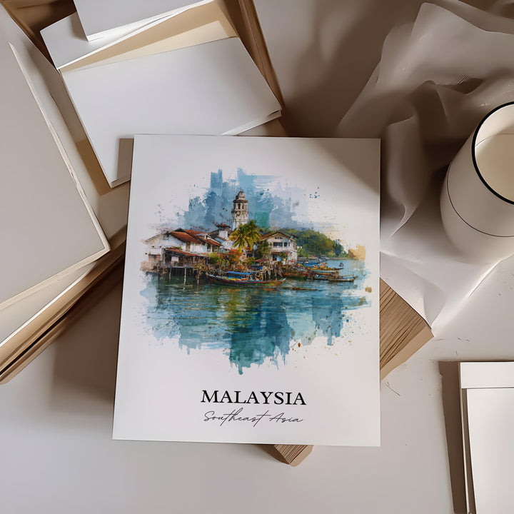 Malaysia Wall Art, Malaysia Print, Malaysia Watercolor Art, Malaysia Country Gift, Travel Print, Travel Poster, Housewarming Gift