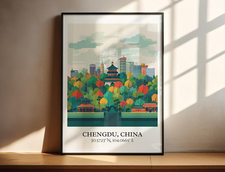 Chengdu China Art, Chengdu Retro Travel Art, Chengdu Home Decor, Chengdu Gift, Chengdu China Travel Art, Travel Prints, Housewarming Gift