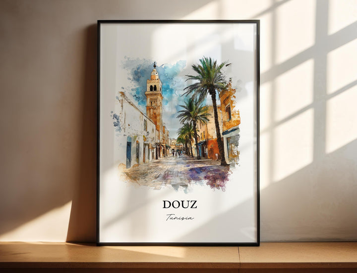 Douz Tunisia Wall Art, Sahara Desert Print, Tunisia Watercolor Art, Douz Tunisia Gift, Travel Print, Travel Poster, Housewarming Gift
