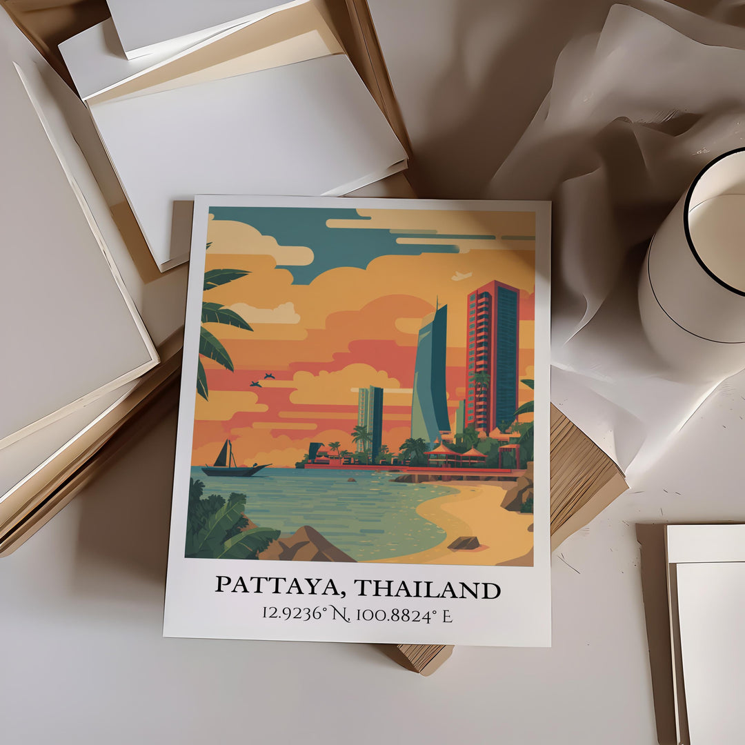 Pattaya Art, Pattaya Retro Travel Art, Pattaya Thailand Home Decor, Thailand Gift, Thailand Travel Art, Travel Prints, Housewarming Gift