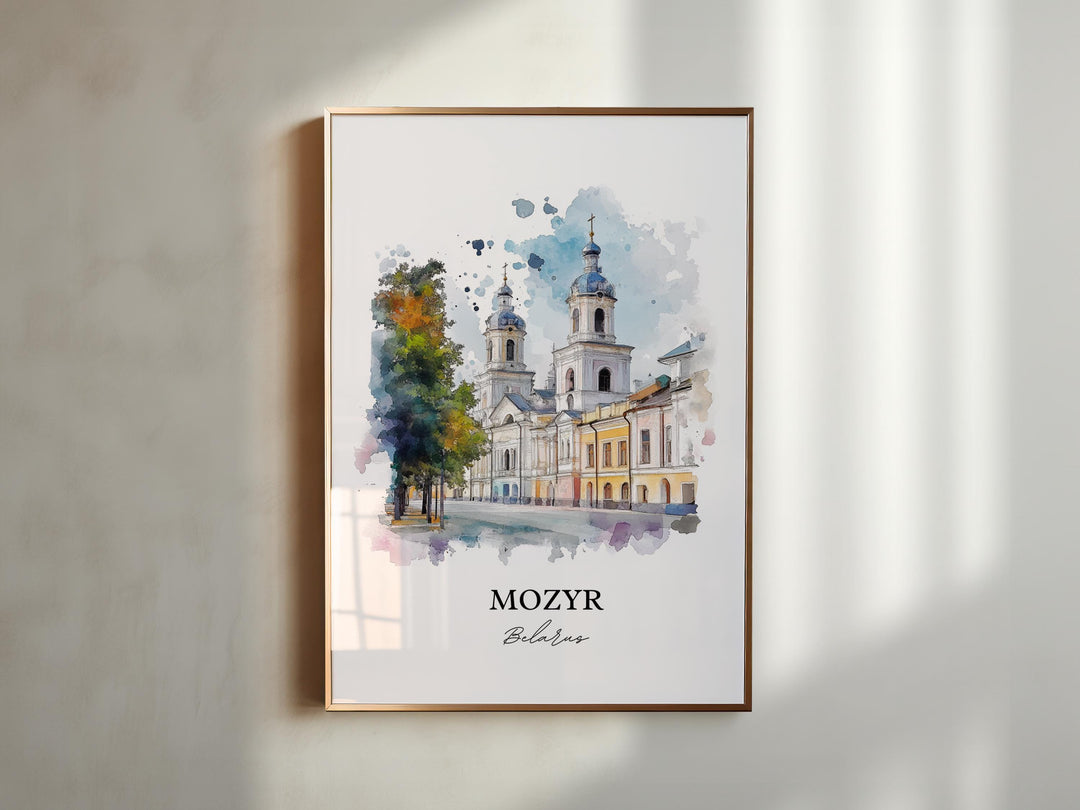Mozyr Wall Art, Belarus Print, Belarus Watercolor Art, Mozyr Belarus Gift, Travel Print, Travel Poster, Housewarming Gift