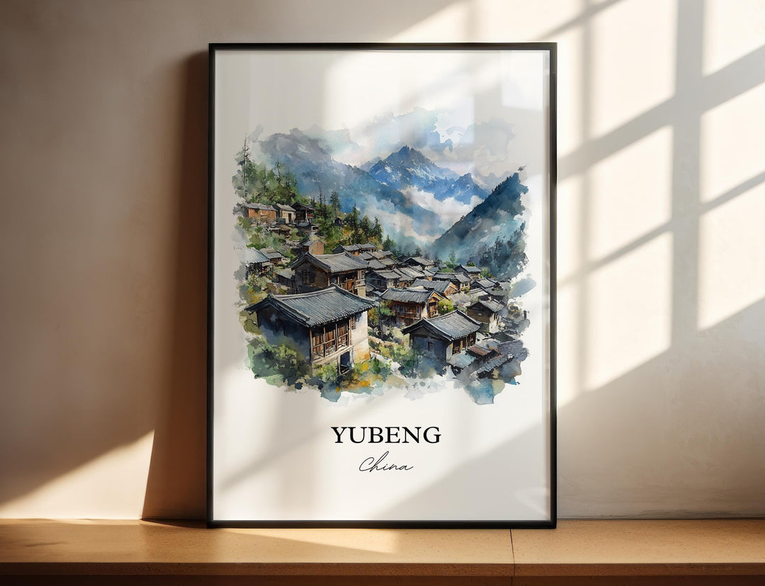 Yubeng China Wall Art, Tibet Print, China Watercolor Art, Yubeng China Gift, Travel Print, Travel Poster, Housewarming Gift