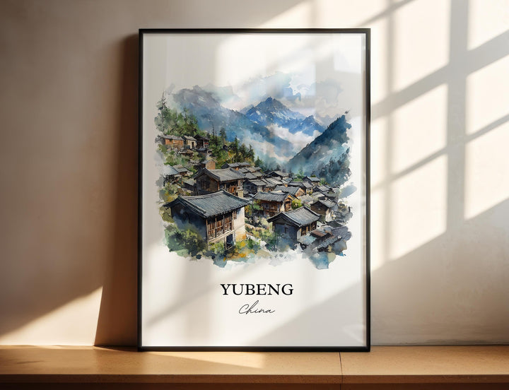 Yubeng China Wall Art, Tibet Print, China Watercolor Art, Yubeng China Gift, Travel Print, Travel Poster, Housewarming Gift