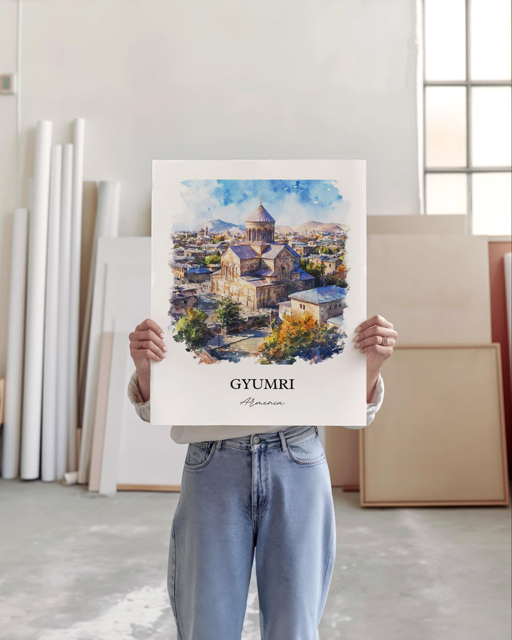 Gyumri Wall Art, Shirak Province Print, Armenia Watercolor Art, Gyumri Armenia Gift, Travel Print, Travel Poster, Housewarming Gift
