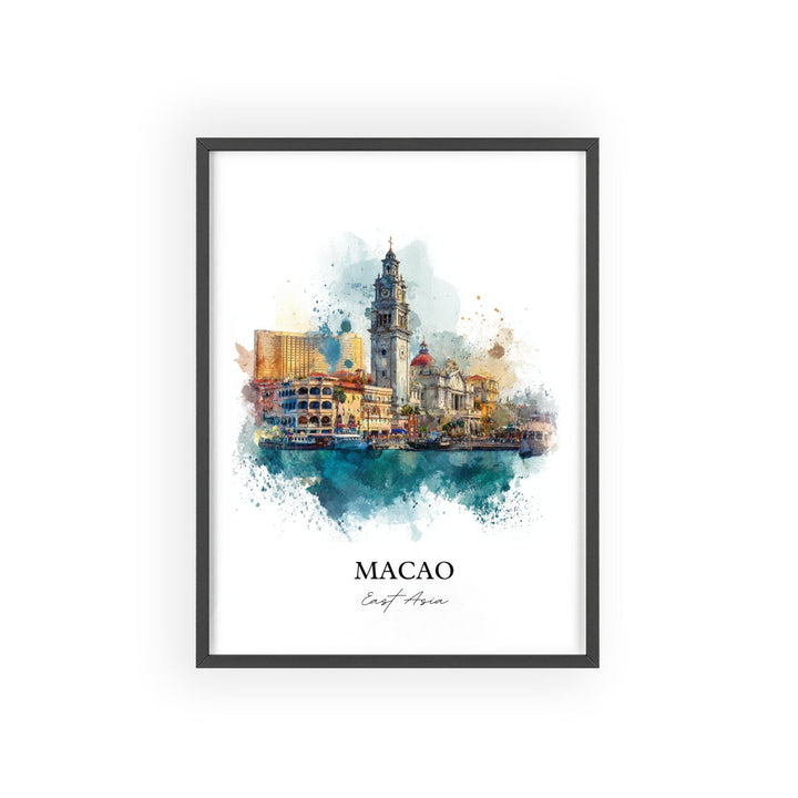 Macao Wall Art, Macao Print, Macao Watercolor Art, Macao China Gift, Travel Print, Travel Poster, Housewarming Gift