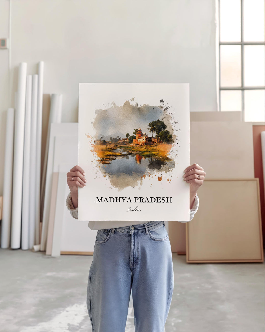 Madhya Pradesh Wall Art, India Print, India Watercolor Art, Madhya Pradesh Gift, India Travel Print, Travel Poster, Housewarming Gift