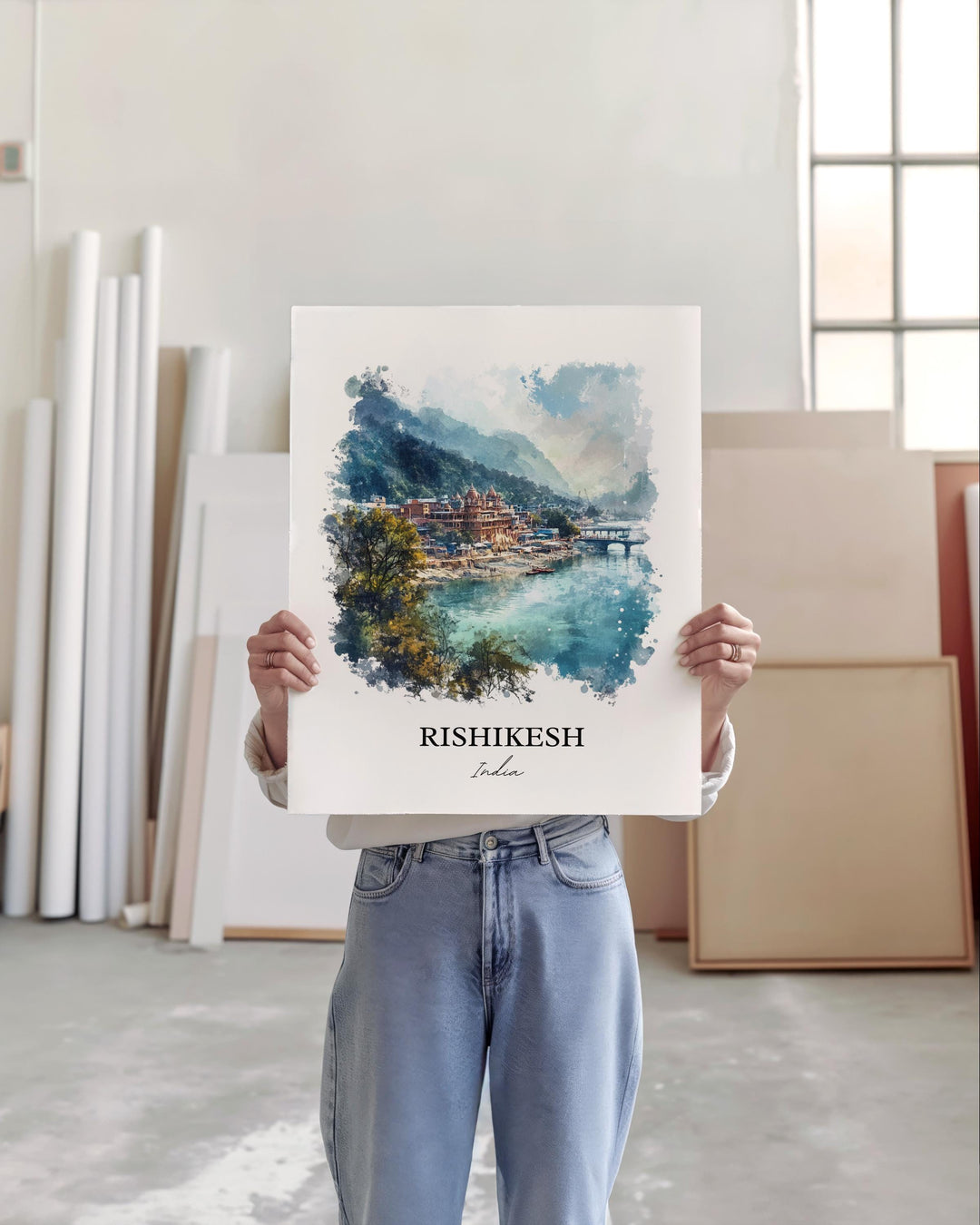Rishikesh Wall Art, Uttarakhand Print, India Watercolor Art, Rishikesh India Gift, Travel Print, Travel Poster, Housewarming Gift