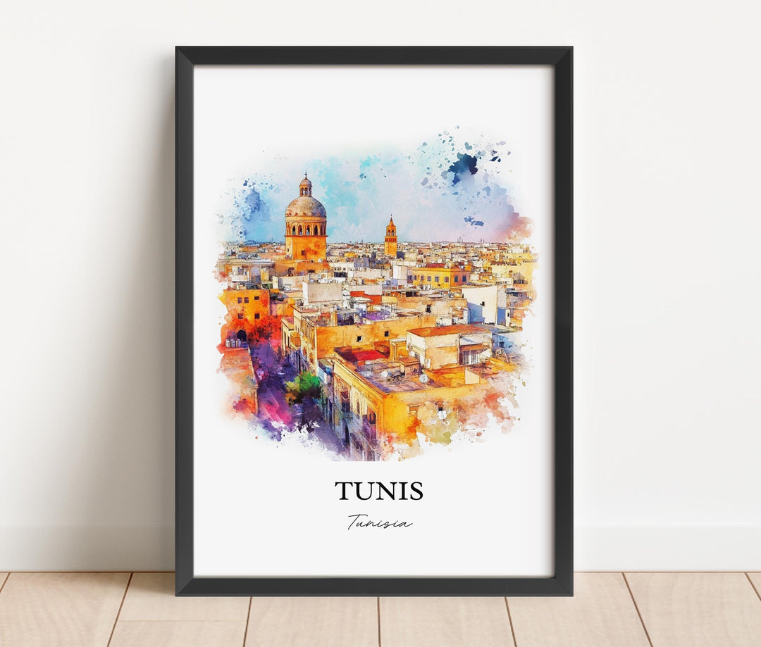 Tunis Wall Art, Tunisia Print, Tunisia Watercolor Art, Tunis Gift, Travel Print, Travel Poster, Housewarming Gift
