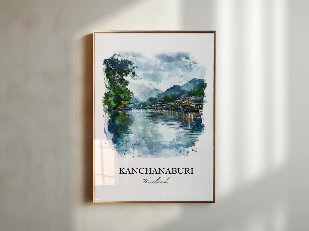 Kanchanaburi Wall Art, West Thailand Print, Thailand Watercolor Art, Kanchanaburi Gift, Travel Print, Travel Poster, Housewarming Gift