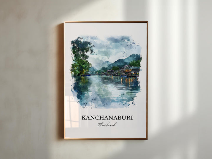 Kanchanaburi Wall Art, West Thailand Print, Thailand Watercolor Art, Kanchanaburi Gift, Travel Print, Travel Poster, Housewarming Gift