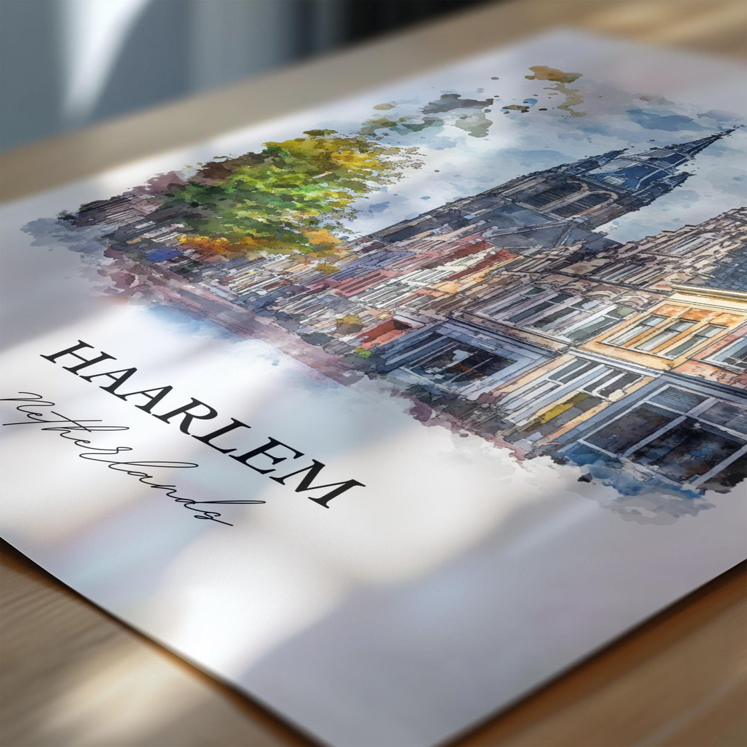 Haarlem Wall Art, North Holland Print, Netherlands Watercolor Art, Haarlem Netherlands Gift, Travel Print, Travel Poster, Housewarming Gift