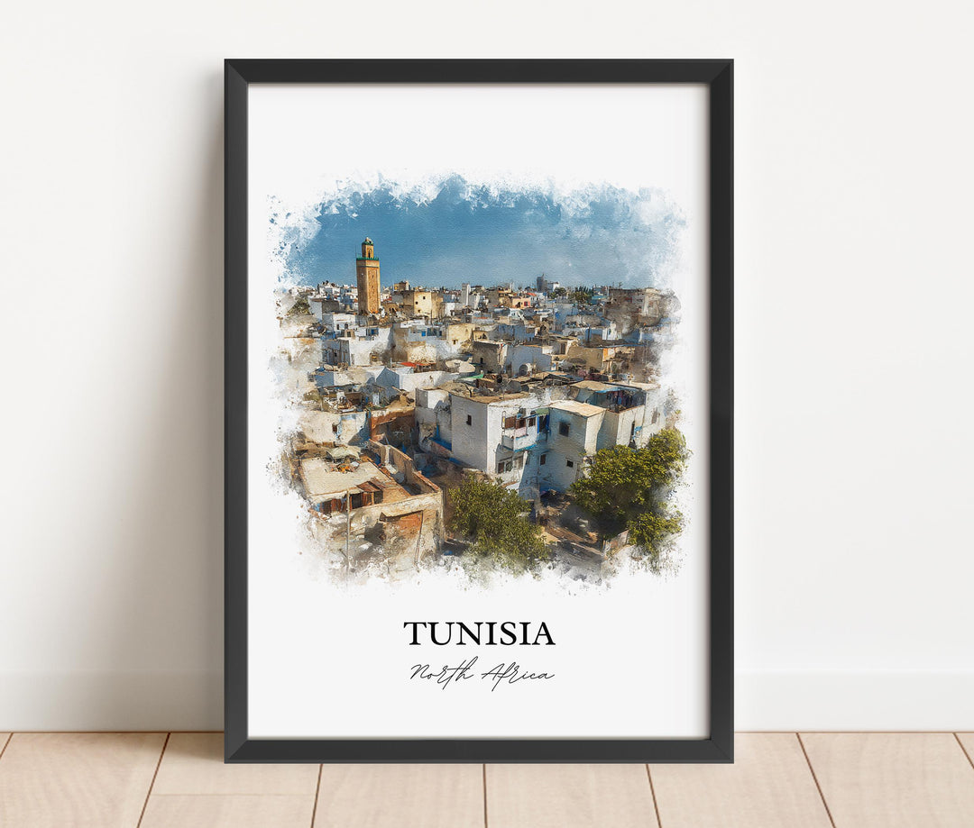 Tunisia Wall Art, Tunisia Africa Print, Tunisia Watercolor Art, Tunisia Gift, Travel Print, Travel Poster, Housewarming Gift