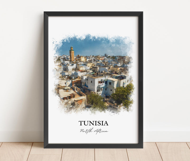 Tunisia Wall Art, Tunisia Africa Print, Tunisia Watercolor Art, Tunisia Gift, Travel Print, Travel Poster, Housewarming Gift