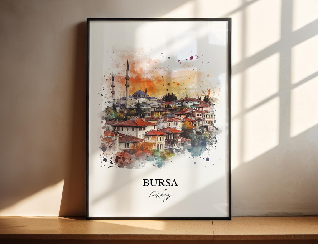 Bursa Turkey Wall Art, Mount Uludag Print, Turkey Watercolor Art, Bursa Turkey Gift, Travel Print, Travel Poster, Housewarming Gift
