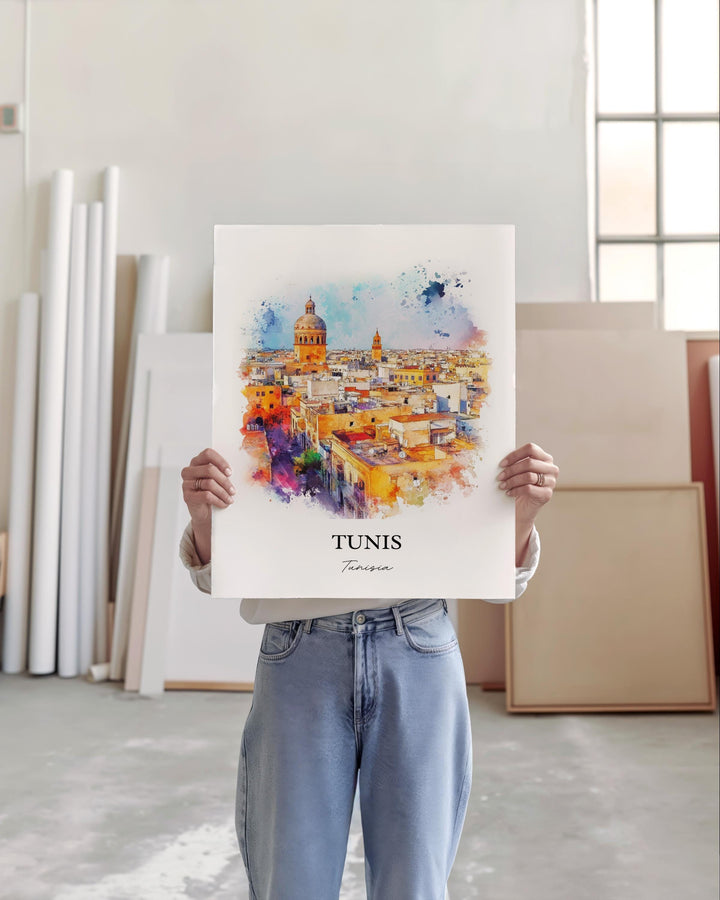 Tunis Wall Art, Tunisia Print, Tunisia Watercolor Art, Tunis Gift, Travel Print, Travel Poster, Housewarming Gift