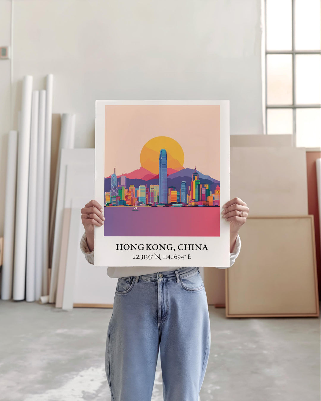 Hong Kong Art, Hong Kong Retro Travel Art, Hong Kong Home Decor, Hong Kong Gift, China Travel Art, HK China Print, Housewarming Gift