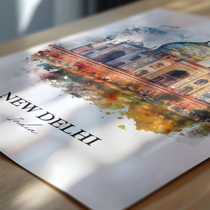 New Delhi Wall Art, New Delhi India Print, India Watercolor Art, New Delhi India Gift, Travel Print, Travel Poster, Housewarming Gift