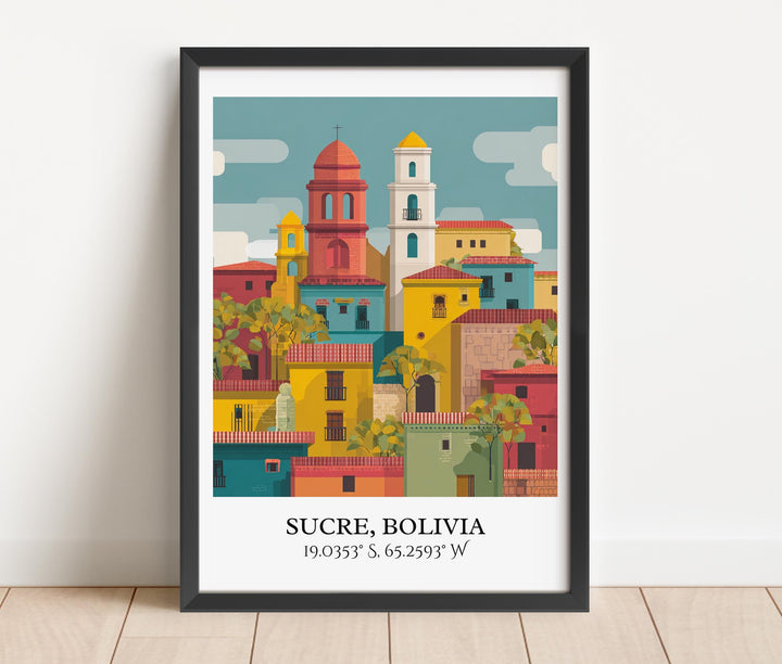Sucre Bolivia Art, Sucre Retro Travel Art, Sucre Home Decor, Sucre Bolivia Gift, Bolivia Travel Art, Travel Prints, Housewarming Gift