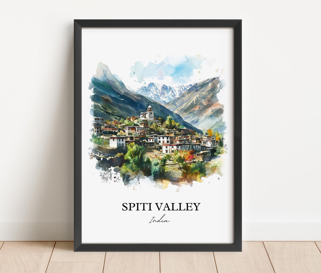Spiti Valley Wall Art, Himalayas India Print, India Watercolor Art, Spiti Valley India Gift, Travel Print, Travel Poster, Housewarming Gift