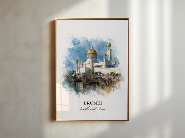 Brunei Wall Art, Brunei Print, Brunei Watercolor Art, Brunei Country Gift, Travel Print, Travel Poster, Housewarming Gift