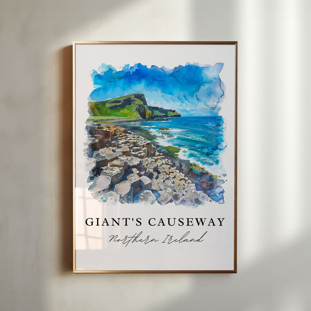 Giants Causeway Wall Art, Giants Causeway Print, Northern Ireland Watercolor, Ireland Gift,
