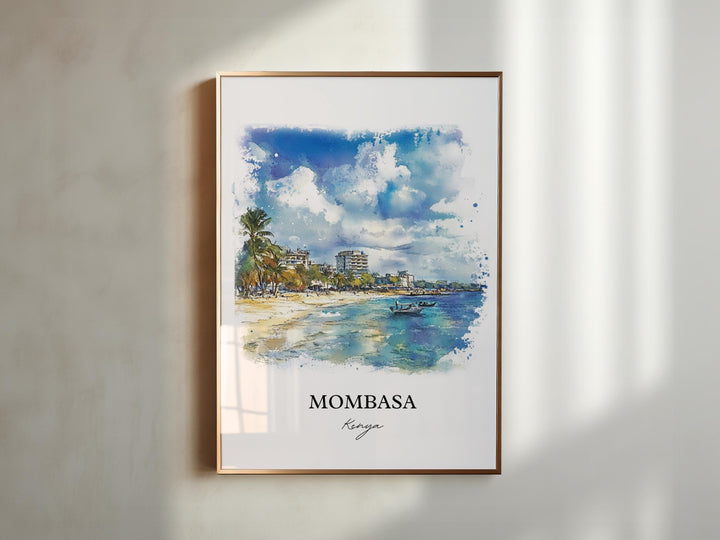 Mombasa Wall Art, Kenya Print, Kenya Watercolor Art, Mombasa Kenya Gift, Travel Print, Travel Poster, Housewarming Gift