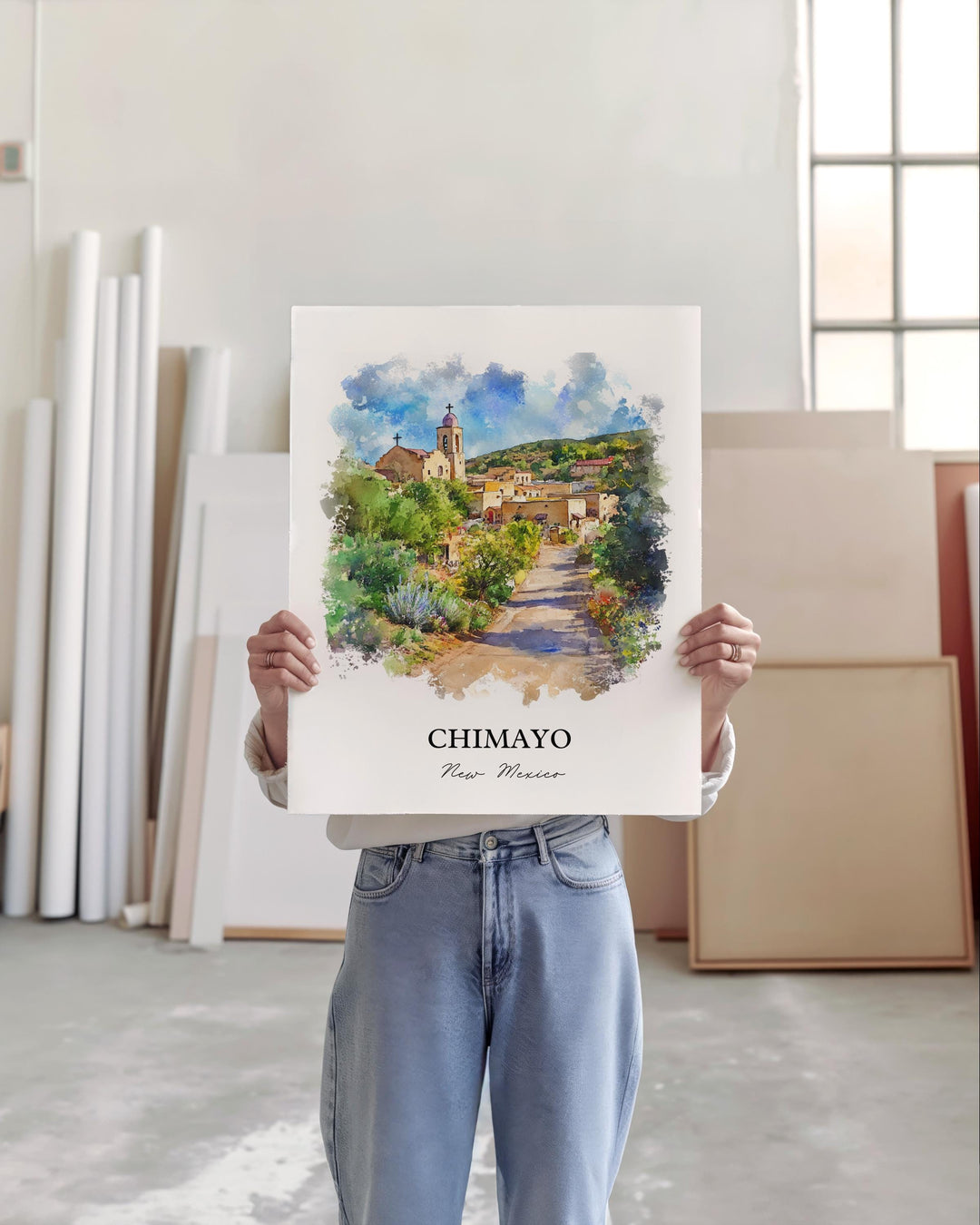 Chimayo NM Wall Art, Santa Fe NM Print, New Mexico Watercolor Art, Chimayo Gift, Travel Print, Travel Poster, Housewarming Gift